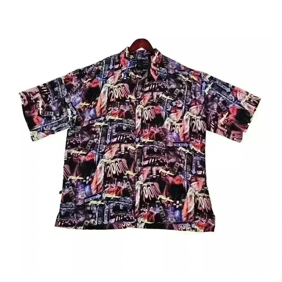 Phat Farm Mens Button Down Shirt 2000 Graphic Print Short Sleeve Multicolor XXL - Picture 1 of 9
